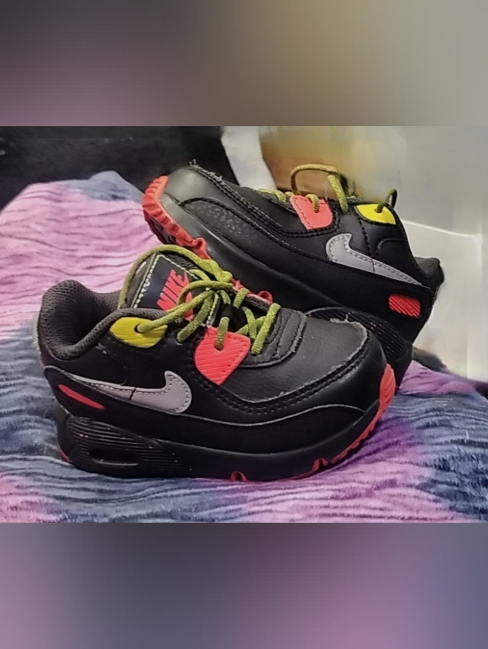 Nike Kids Black Sneakers with Pink and Yellow Accents